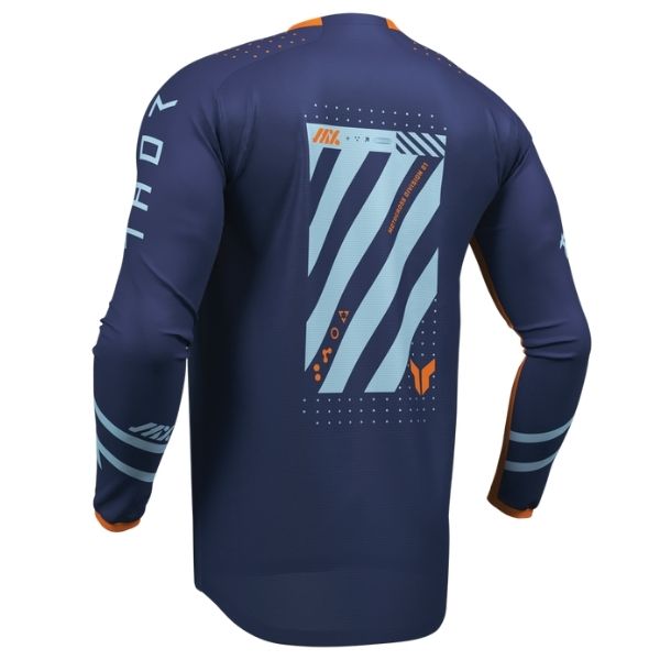 Back of Thor Launchmode Futura Jersey Youth in Navy and Orange with logo on center of the back Sku 29122596 on a white background | SKU: 29122599 | Available at BTO Sports
