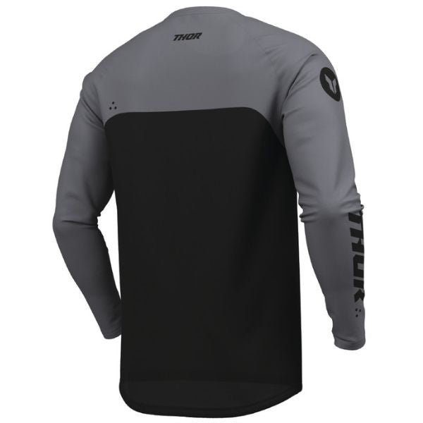 Back of Thor Ridemode Menace Jersey Youth in Black with logo on center of the back just below the collar Sku 29122688 on a white background | SKU: 29122684 | Available at BTO Sports