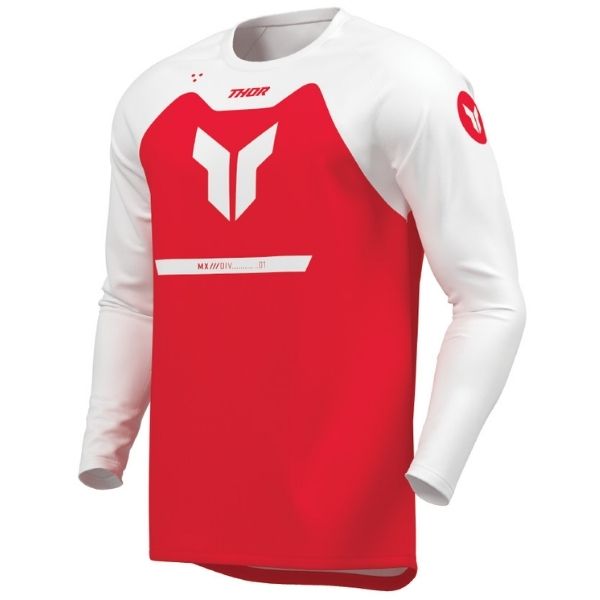 Front of Thor Ridemode Menace Jersey Youth in Red with Thor Graphic on center Sku 2912268 on a white background | SKU: 29122679 | Available at BTO Sports