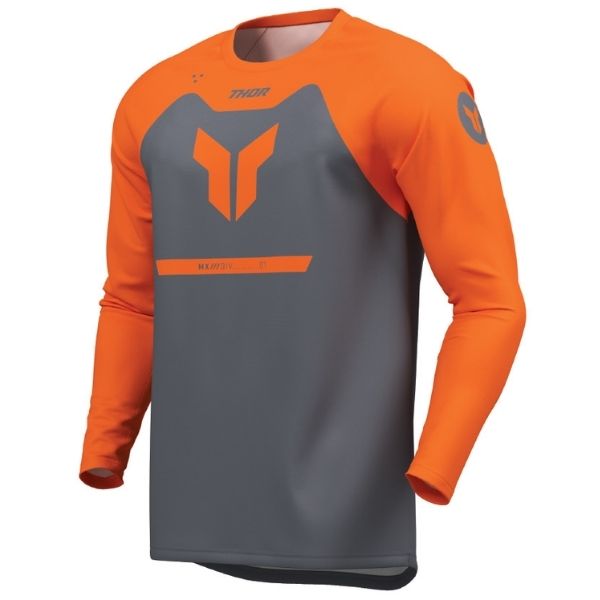 Front of Thor Ridemode Menace Jersey Youth in Grey with Thor Graphic on center Sku 29122694 on a white background | SKU: 29122695 | Available at BTO Sports