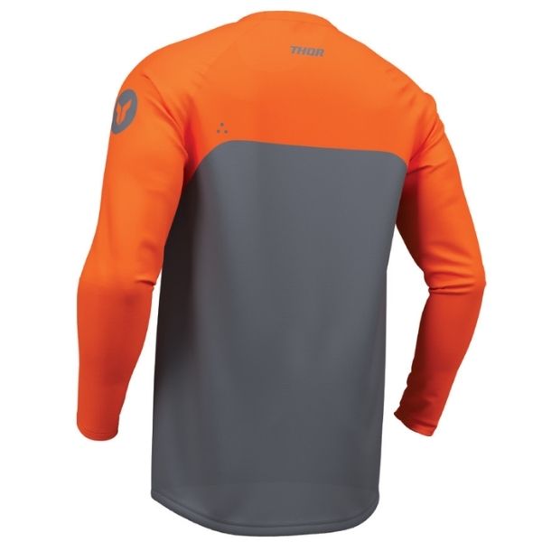 Back of Thor Ridemode Menace Jersey Youth in Grey with logo on center of the back just below the collar Sku 29122694 on a white background | SKU: 29122697 | Available at BTO Sports