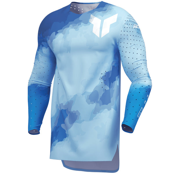 Studio photo on a white background of Thor Sportmode Carbon Jersey; showing fabric texture, panel layout, and graphics; SKU 291087; Sizes: S-2XL