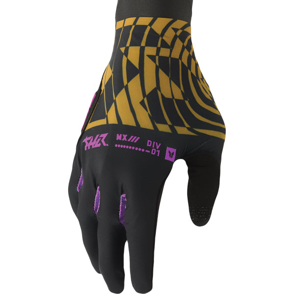 Studio photo on a white background of Thor Sportmode LE Mind Control Gloves; showing stitching detail and grip areas; SKU 33308567; Sizes: XS-2XL