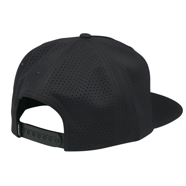 The Thor Stamp Hat Sku 25014458 from the back showing mesh shell with plastic snap for size adjustment on a white background