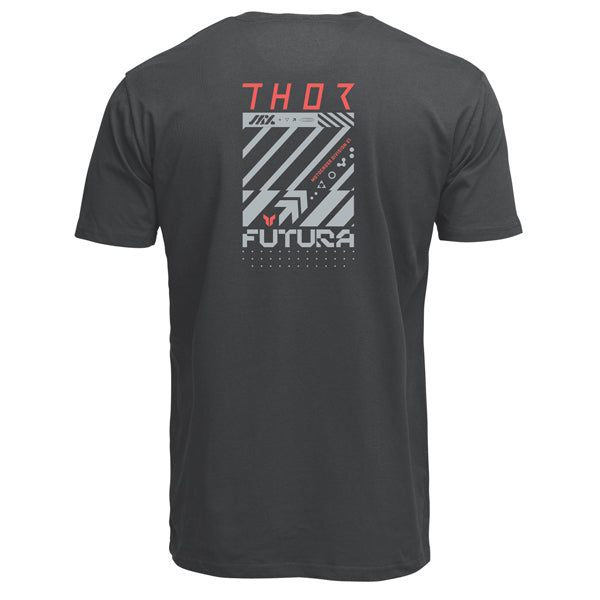 Clean studio shot of Thor Futura Tee; showing tee fit, printed graphics, and crew neckline; SKU 3030251; Colors: Coal, Petrol Blue; Sizes: S-2XL