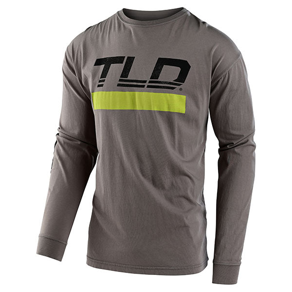 Studio photo on a white background of Troy Lee Designs Speed Long Sleeve Tee; showing long-sleeve cut, printed graphics, and crew neckline; SKU 7295560
