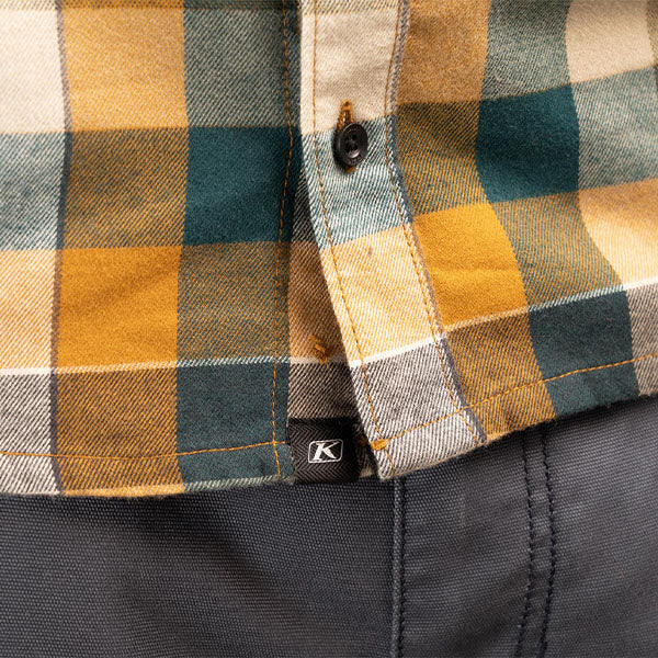 High-resolution studio image of Klim Alderson Midweight Flannel Shirt; showing flannel shirt fit, button front, and plaid pattern; SKU 3636-000-120-402