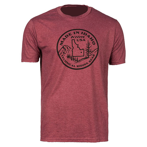 Studio photo on a white background of Klim Made In Idaho T-Shirt; showing tee fit, printed graphics, and crew neckline; SKU 3704-000-120-080