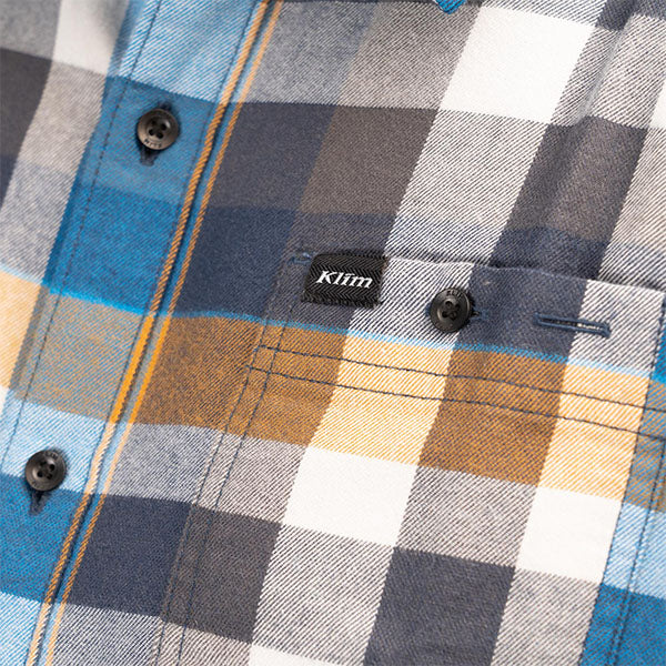 Professional studio photo of Klim Alderson Midweight Flannel Shirt; showing flannel shirt fit, button front, and plaid pattern; SKU 3636-000-120-402