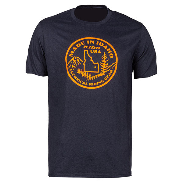 High-resolution studio image of Klim Made In Idaho T-Shirt; showing tee fit, printed graphics, and crew neckline; SKU 3704-000-120-080; Sizes: S-3XL