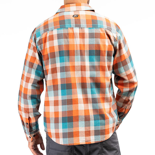 High-resolution studio image of Klim Alderson Midweight Flannel Shirt; showing flannel shirt fit, button front, and plaid pattern; SKU 3636-000-120-402