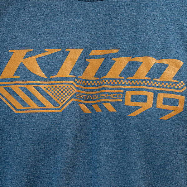 Crisp studio image on a white background of Klim Foundation Tri-Blend Tee; showing tee fit, printed graphics, and crew neckline; SKU 3690-000-120-134