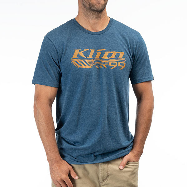 High-resolution studio image of Klim Foundation Tri-Blend Tee; showing tee fit, printed graphics, and crew neckline; SKU 3690-000-120-134; Sizes: S-3XL