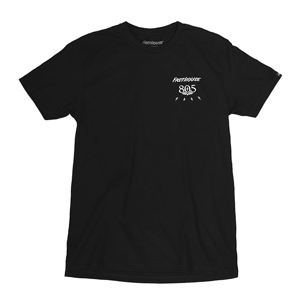 Professional studio photo of Fasthouse 805 Beer Run; showing tee fit, printed graphics, and crew neckline; SKU 32166900; Colors: Black; Sizes: S-3XL