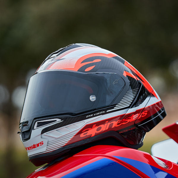 Black/Carbon Red/Gloss White product view, lightweight off‑road motorcycle helmet with ventilation and impact protection