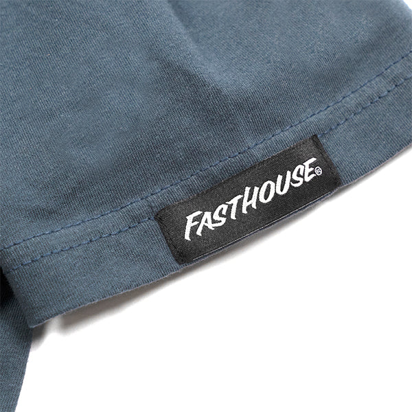 Clean studio shot of Fasthouse Nomad Tee; showing tee fit, printed graphics, and crew neckline; SKU 3211520004; Colors: Black, Indigo; Sizes: S-3XL