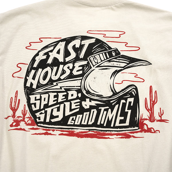 High-resolution studio image of Fasthouse Dust Devil Tee; showing tee fit, printed graphics, and crew neckline; SKU 3211470004; Colors: Black, White