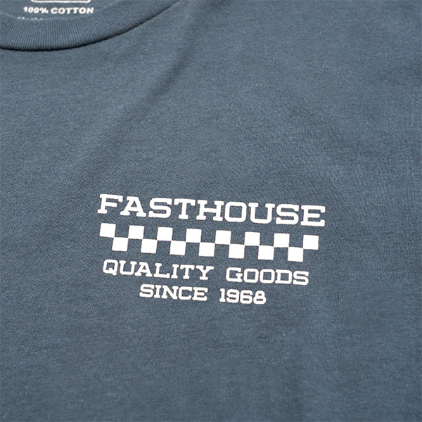 Studio photo on a white background of Fasthouse Nomad Tee; showing tee fit, printed graphics, and crew neckline; SKU 3211520004; Colors: Black, Indigo