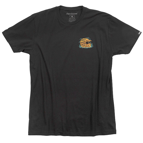 Crisp studio image on a white background of Fasthouse Dust Devil Tee; showing tee fit, printed graphics, and crew neckline; SKU 3211470004; Sizes: S-3XL