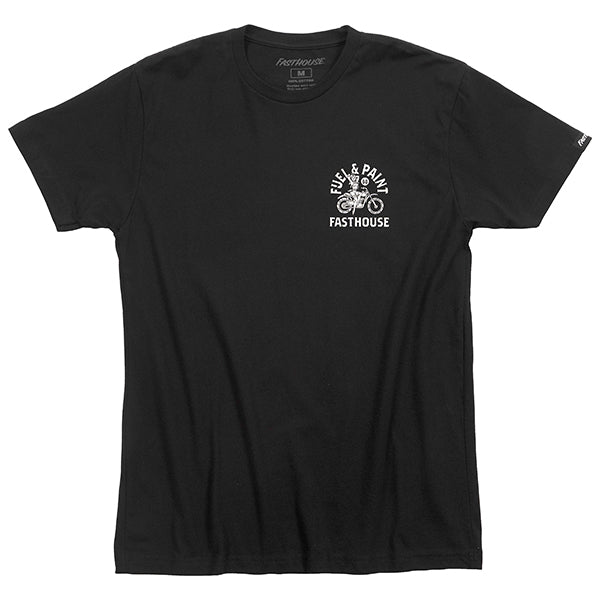 Clean studio shot of Fasthouse Macabre Tee; showing tee fit, printed graphics, and crew neckline; SKU 3211530004; Colors: Black, Nomal; Sizes: S-3XL