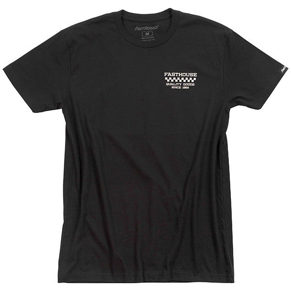 High-resolution studio image of Fasthouse Nomad Tee; showing tee fit, printed graphics, and crew neckline; SKU 3211520004; Colors: Black, Indigo