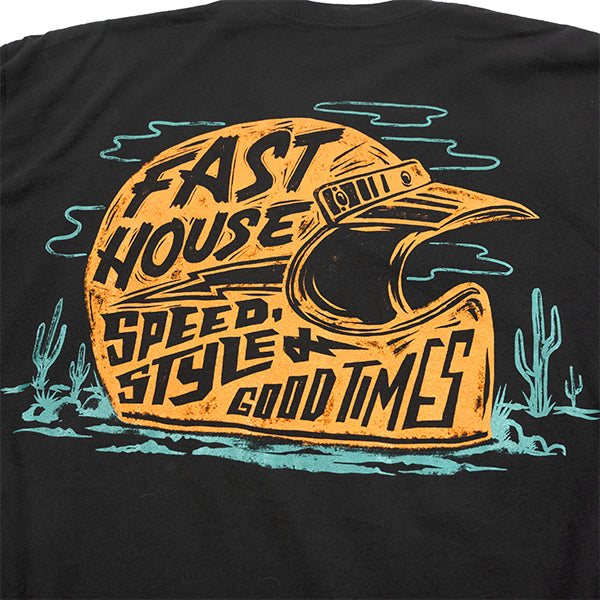 Studio photo on a white background of Fasthouse Dust Devil Tee; showing tee fit, printed graphics, and crew neckline; SKU 3211470004; Sizes: S-3XL