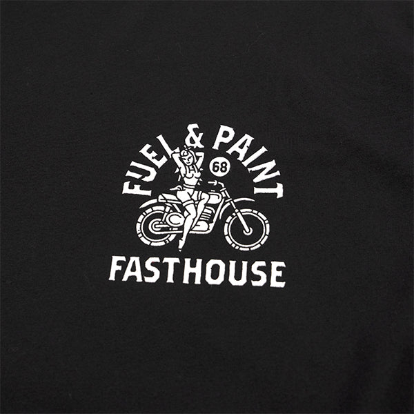 Professional studio photo of Fasthouse Macabre Tee; showing tee fit, printed graphics, and crew neckline; SKU 3211530004; Colors: Black, Nomal
