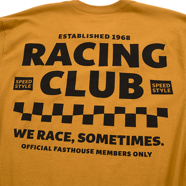 Crisp studio image on a white background of Fasthouse Members Only Tee; showing tee fit, printed graphics, and crew neckline; SKU 3211790004