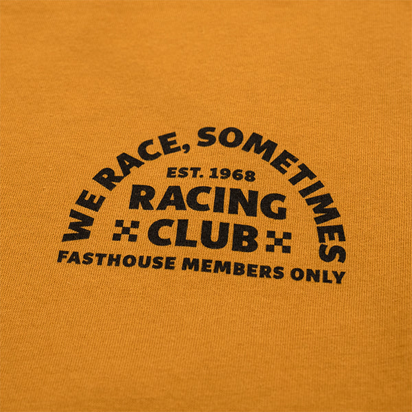 Clean studio shot of Fasthouse Members Only Tee; showing tee fit, printed graphics, and crew neckline; SKU 3211790004; Colors: Black, Gold; Sizes: S-3XL