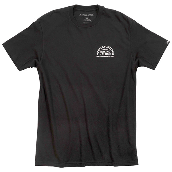Studio photo on a white background of Fasthouse Members Only Tee; showing tee fit, printed graphics, and crew neckline; SKU 3211790004; Sizes: S-3XL
