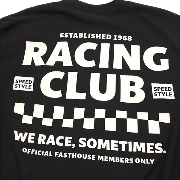 Crisp studio image on a white background of Fasthouse Members Only Tee; showing tee fit, printed graphics, and crew neckline; SKU 3211790004