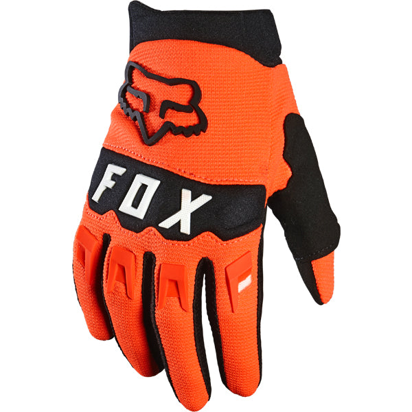 Product image of Youth MX21 DIRTPAW Glove FloOrange 1 1a840bf3 098d 4a40 9660 d58bbd83a667 motocross gloves showing fit, construction, and colorway | Available at BTO Sports