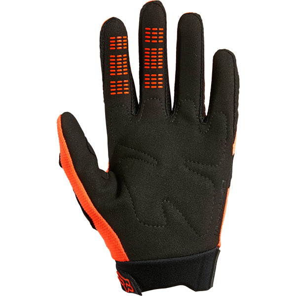 Product image of Youth MX21 DIRTPAW Glove FloOrange 2 9aec4873 7e68 4b4c a13c 2b5f84385231 motocross gloves showing fit, construction, and colorway | Available at BTO Sports