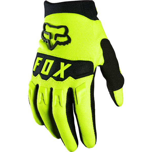Product image of Youth MX21 DIRTPAW Glove FloYellow 1 52ef1b1b 2af4 4edb 8791 e6c0705a8a motocross gloves showing fit, construction, and colorway | Available at BTO Sports