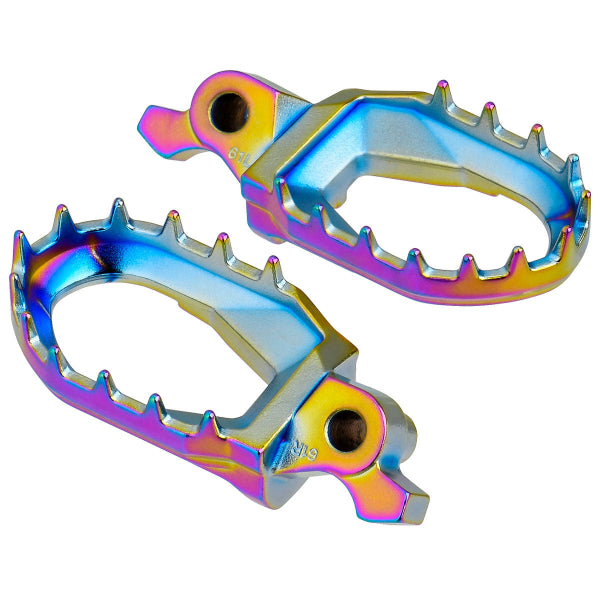 Clean studio shot of Zeta - Max Footpegs (Husqvarna); showing overall shape and visible design details; SKU 634-26; Colors: Black, Multicolor