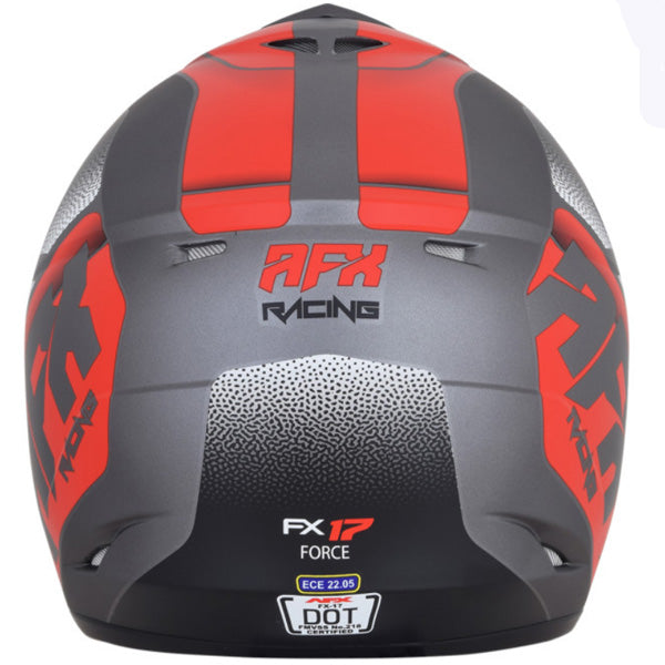 AFX street motorcycle full‑face helmet red gray rear view — lightweight, ventilated shell for impact protection and everyday riding comfort, SKU '01105217.