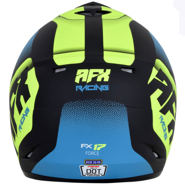 AFX street motorcycle full‑face helmet black blue rear view — lightweight, ventilated shell for impact protection and everyday riding comfort, SKU '01105213.