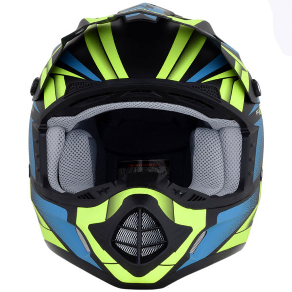 AFX street motorcycle full‑face helmet black blue front view — lightweight, ventilated shell for impact protection and everyday riding comfort, SKU '01105201.
