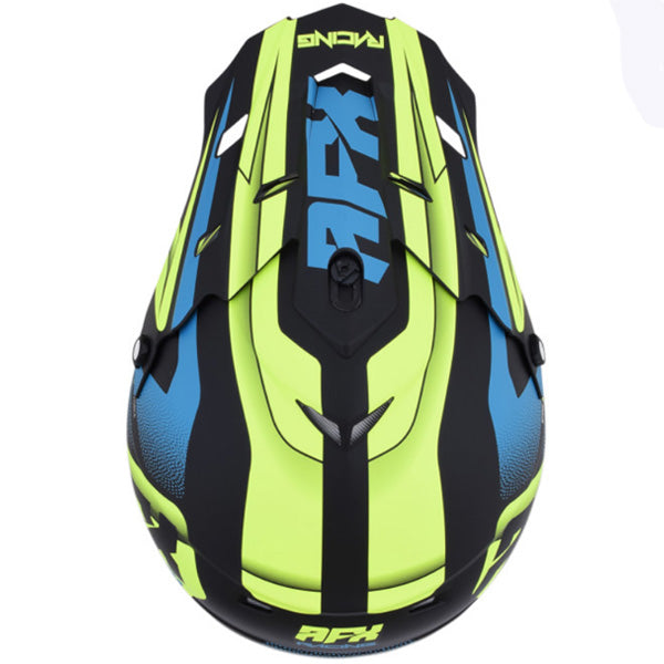 AFX street motorcycle full‑face helmet black blue top view — lightweight, ventilated shell for impact protection and everyday riding comfort, SKU '01105214.