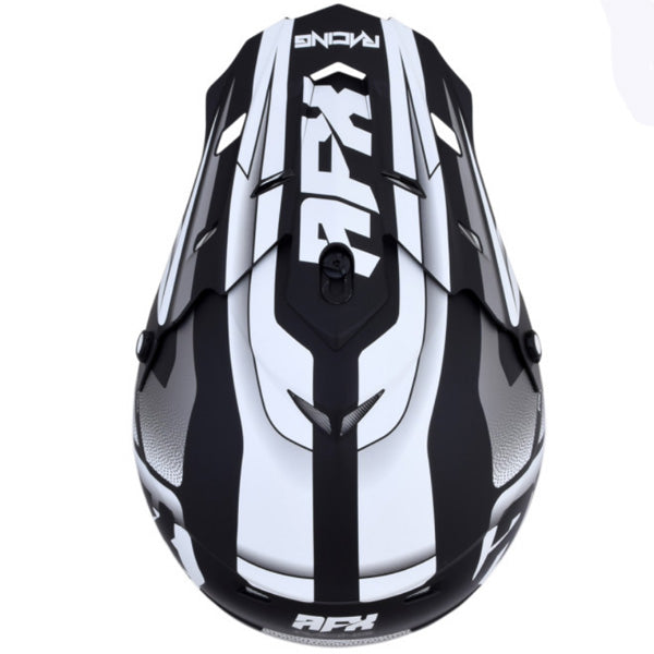 AFX street motorcycle full‑face helmet black white top view — lightweight, ventilated shell for impact protection and everyday riding comfort, SKU '01105199.