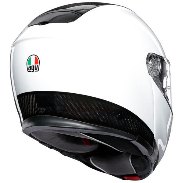 AGV street motorcycle full‑face helmet white rear view — lightweight, ventilated shell for impact protection and long‑ride comfort.