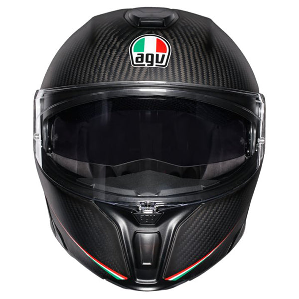 AGV street motorcycle full‑face helmet front view — lightweight, ventilated shell for impact protection and long‑ride comfort.