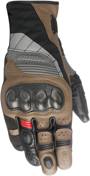 Product image of Alpinestars 18 belize drystar glove black tobacco brown red motocross gloves showing fit, construction, and colorway | Available at BTO Sports