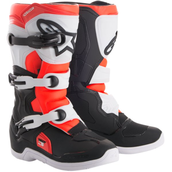 Product image of alpinestars 2018 tech 3s boot youth black white red 2 motocross boots showing design and colorway | Available at BTO Sports