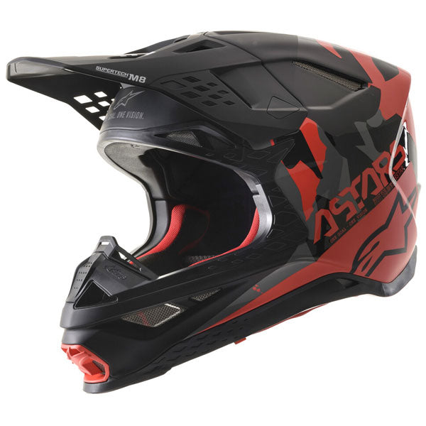 Black/Red product view, lightweight off‑road motorcycle helmet with ventilation and impact protection