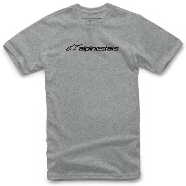 Clean studio shot of Alpinestars Linear Tee; showing tee fit, printed graphics, and crew neckline; SKU 3030207; Colors: GREY, WHITE; Sizes: M-2XL