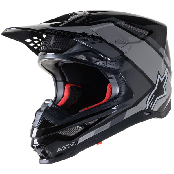 Black/Grey Gloss product view, lightweight off‑road motorcycle helmet with ventilation and impact protection