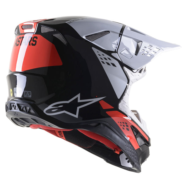 Black/White/red Gloss product view, lightweight off‑road motorcycle helmet with ventilation and impact protection