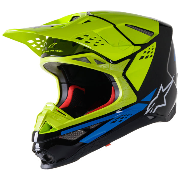 Black/White/red Gloss product view, lightweight off‑road motorcycle helmet with ventilation and impact protection