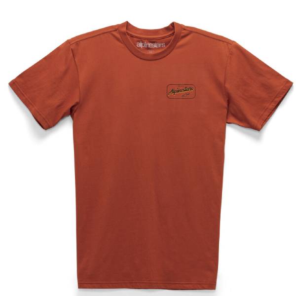 Crisp studio image on a white background of Alpinestars Turnpike Tee; showing tee fit, printed graphics, and crew neckline; SKU 3030201; Sizes: M-2XL